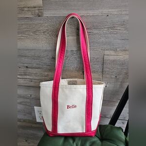 Vtg L.L. Bean Mini Boat And Tote Bag Canvas Cream Red Embroidered BELLE USA Made